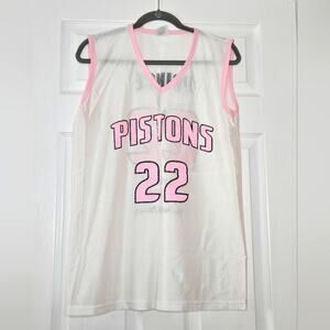Detroit Pistons Park Antony Mesh Top Women Large 22 PRINCE Tank White‎ Pink LOGO